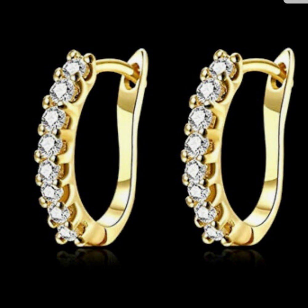 Faux Diamond Cubic Zirconia 925 Gold Filled Stud Hoop Dangling Earrings