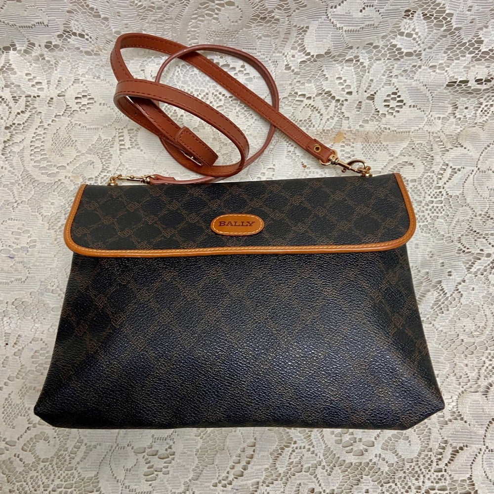 Bally Brown Coated Canvas Leather Trim-Crossbody