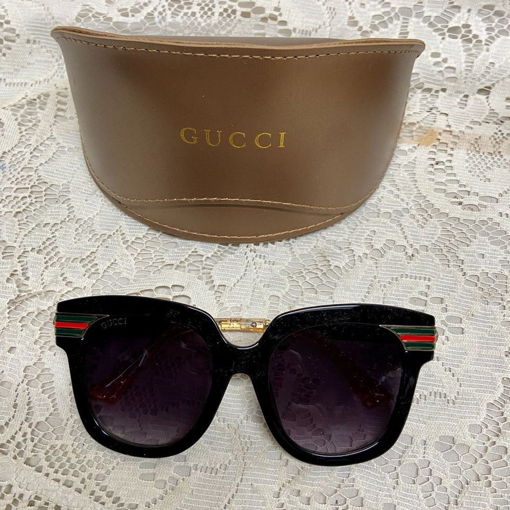 Gucci, Italy, Black Gold Sherry Line Sunglasses
