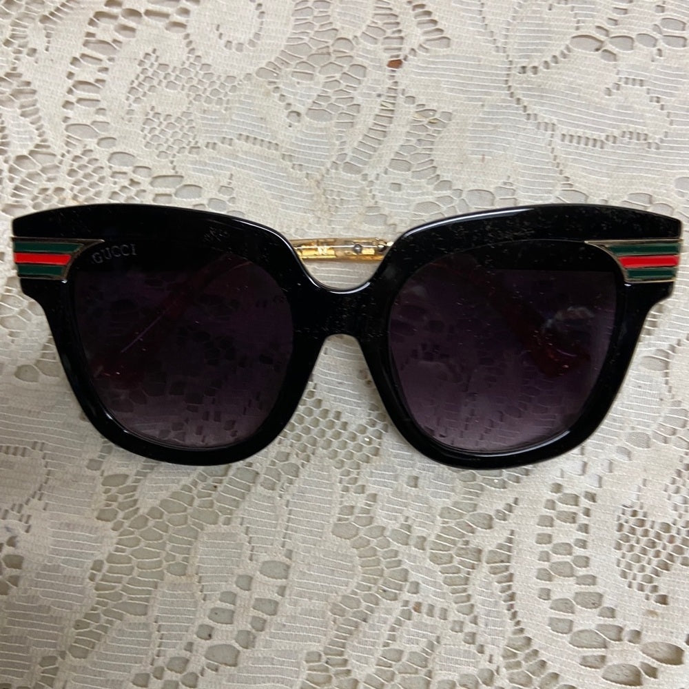 Gucci, Italy, Black Gold Sherry Line Sunglasses