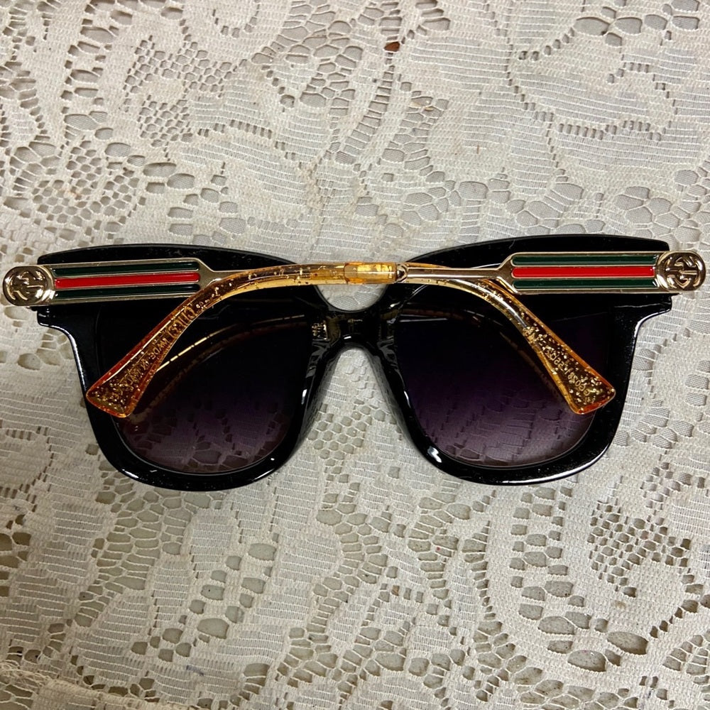Gucci, Italy, Black Gold Sherry Line Sunglasses