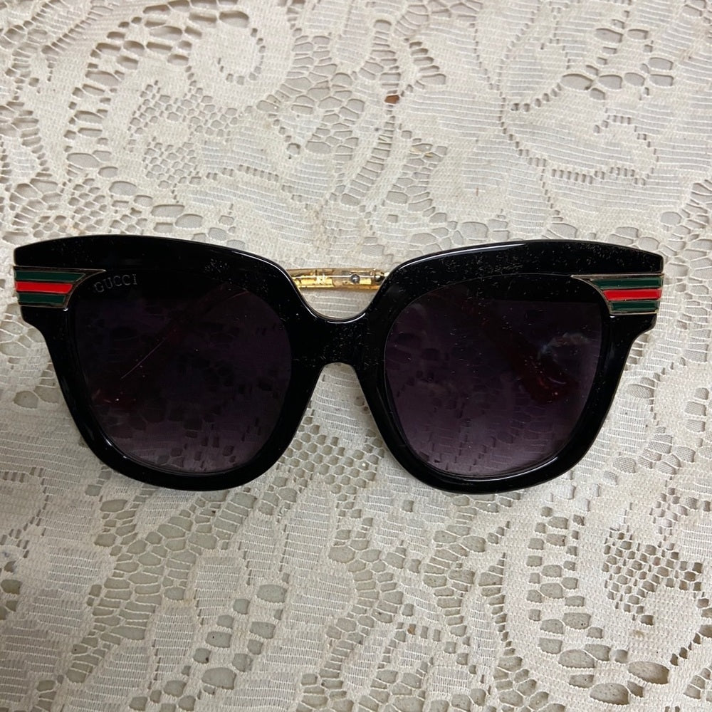 Gucci, Italy, Black Gold Sherry Line Sunglasses