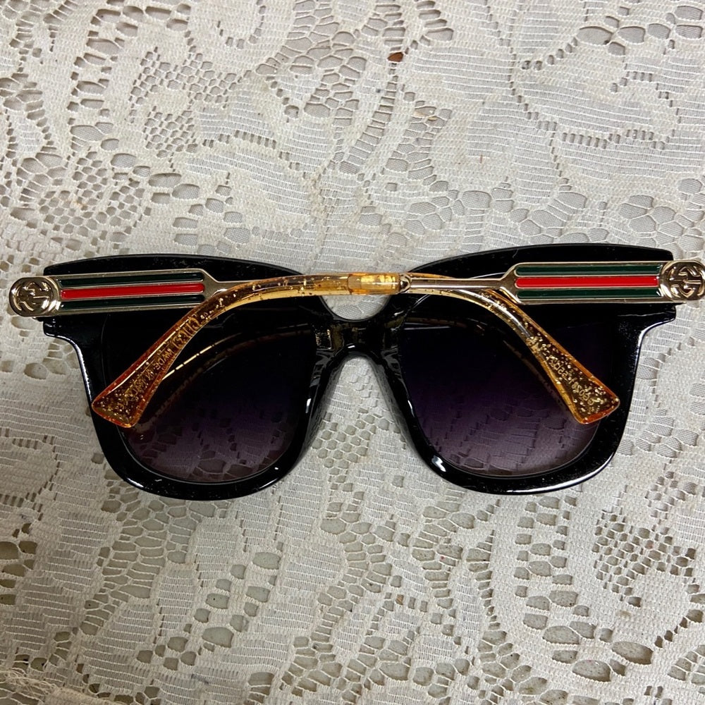 Gucci, Italy, Black Gold Sherry Line Sunglasses