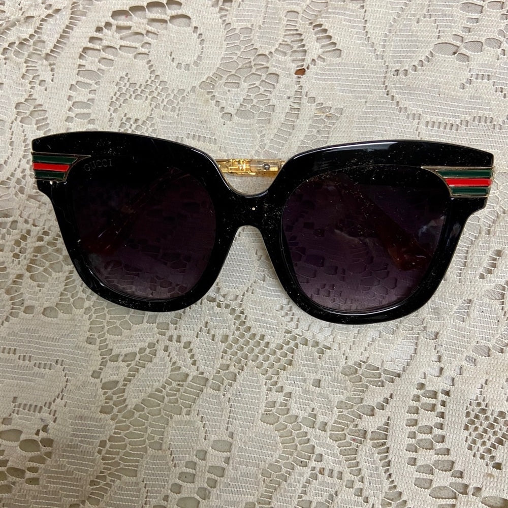 Gucci, Italy, Black Gold Sherry Line Sunglasses