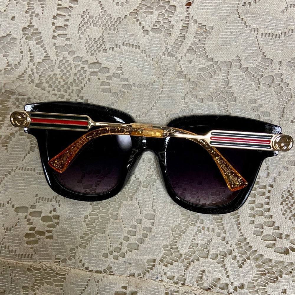 Gucci, Italy, Black Gold Sherry Line Sunglasses