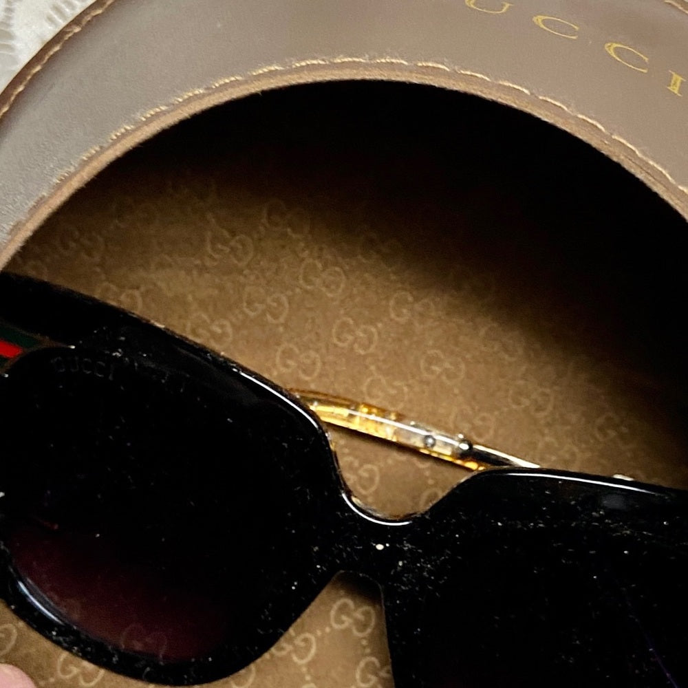 Gucci, Italy, Black Gold Sherry Line Sunglasses