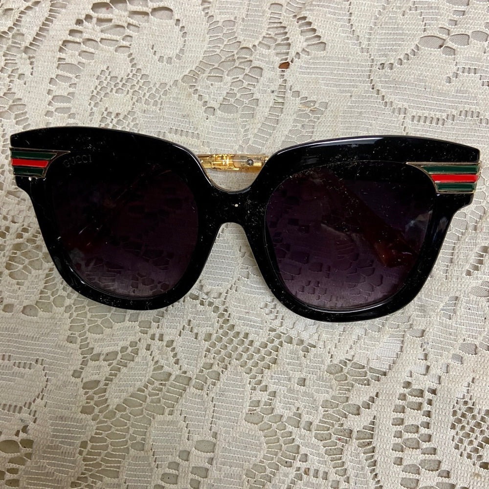 Gucci, Italy, Black Gold Sherry Line Sunglasses