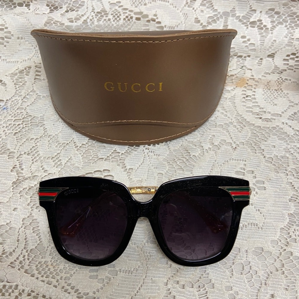 Gucci, Italy, Black Gold Sherry Line Sunglasses