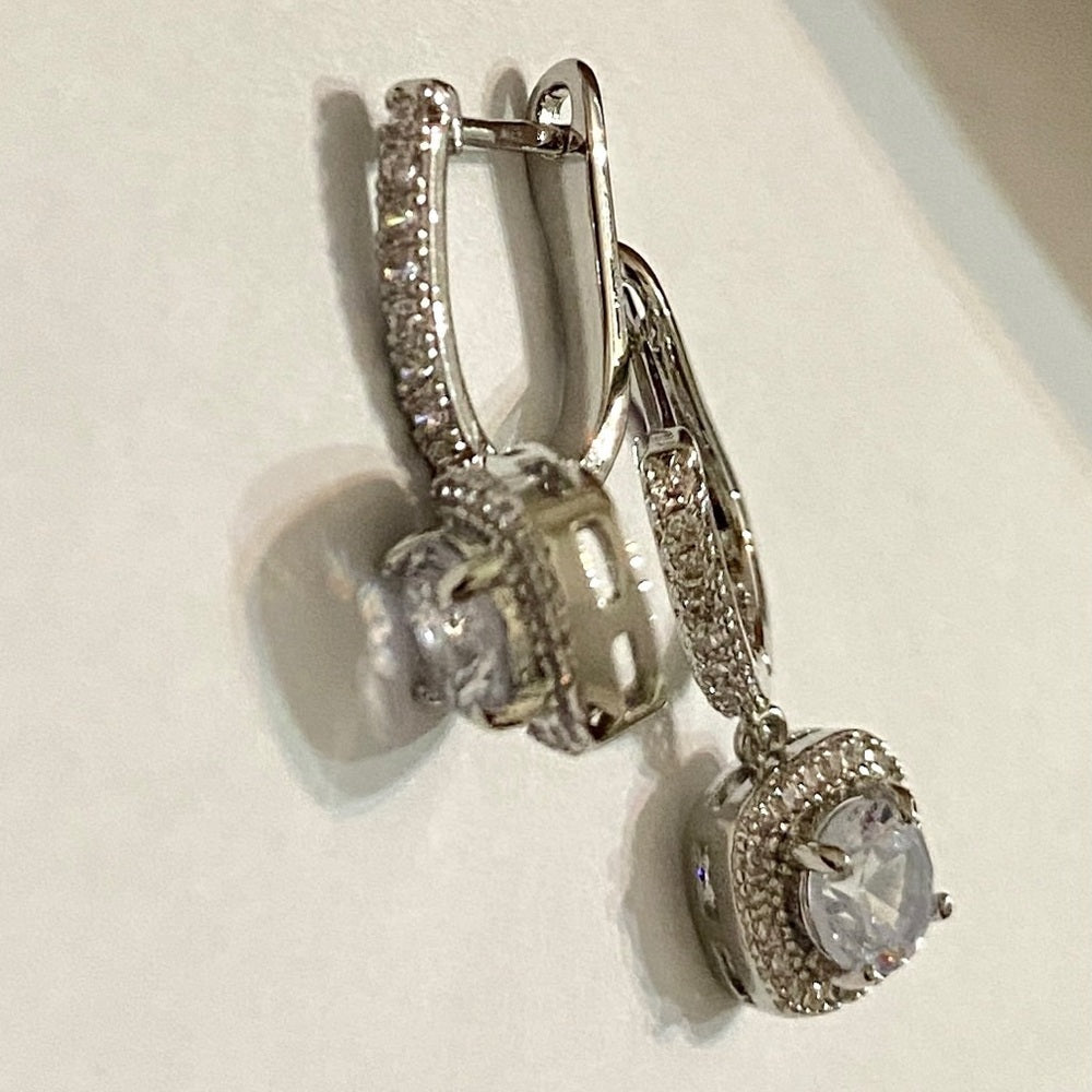 Faux Diamond Cubic Zirconia 925 Silver Filled Stud Dangling Earrings
