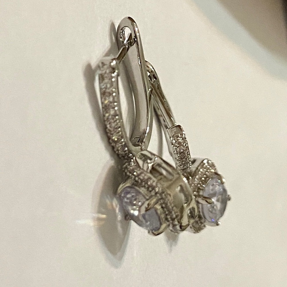 Faux Diamond Cubic Zirconia 925 Silver Filled Stud Dangling Earrings