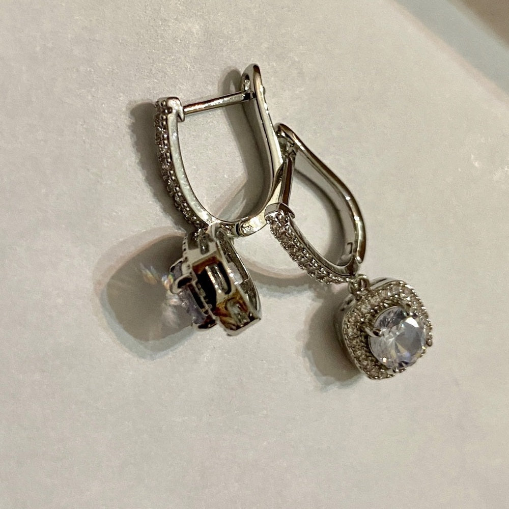 Faux Diamond Cubic Zirconia 925 Silver Filled Stud Dangling Earrings