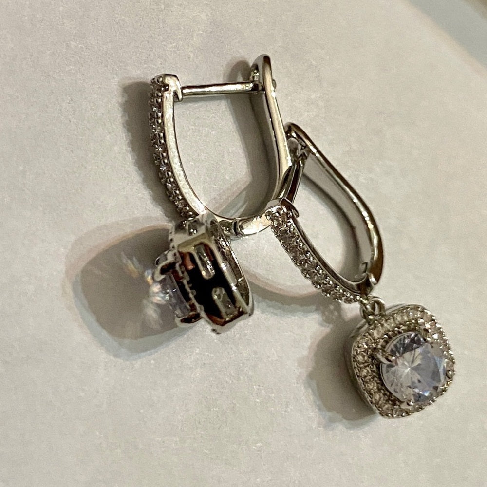 Faux Diamond Cubic Zirconia 925 Silver Filled Stud Dangling Earrings