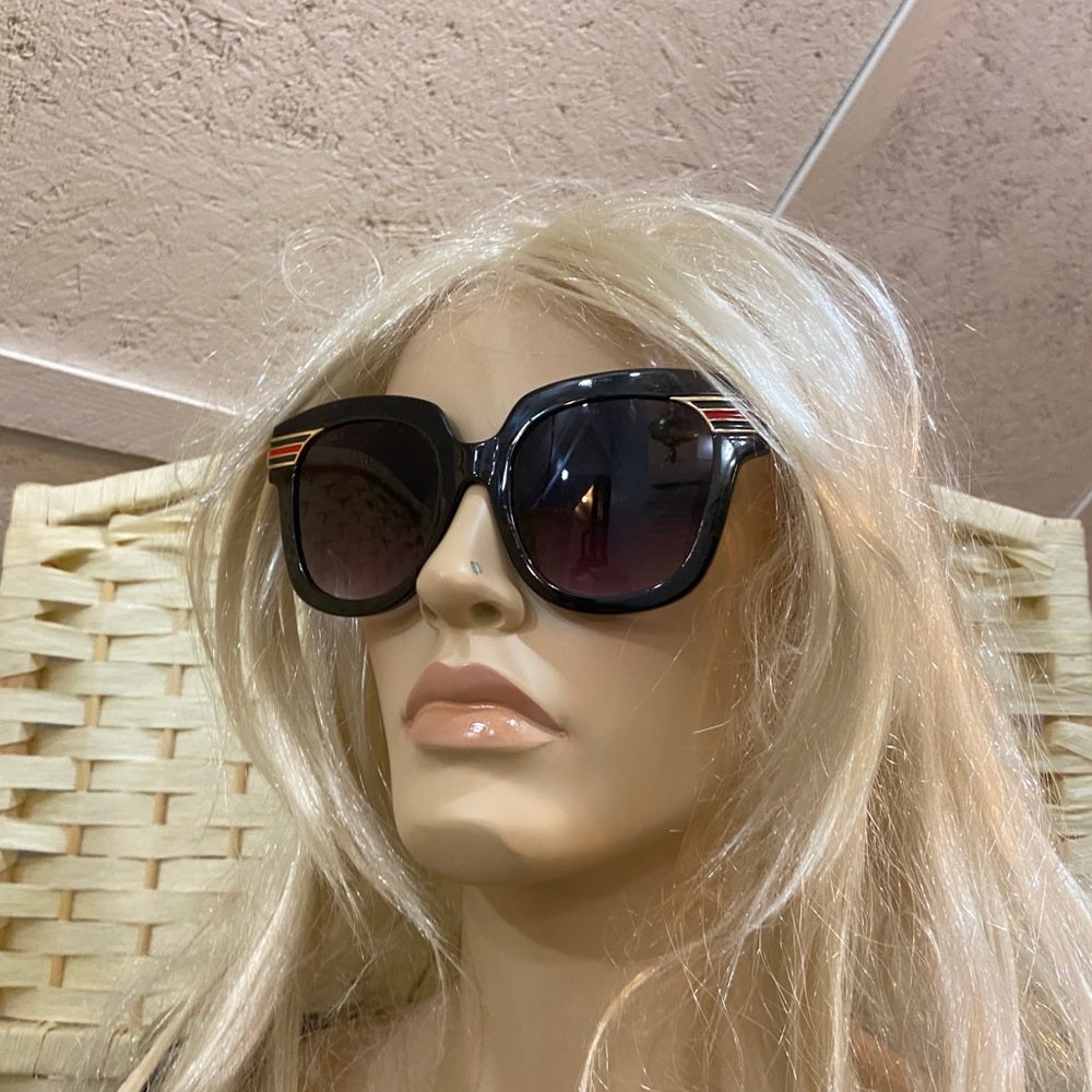 Gucci, Italy, Black Gold Sherry Line Sunglasses