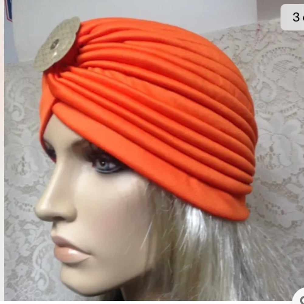 Fabulous Orange Cloche, Turban, Flapper Style Hat