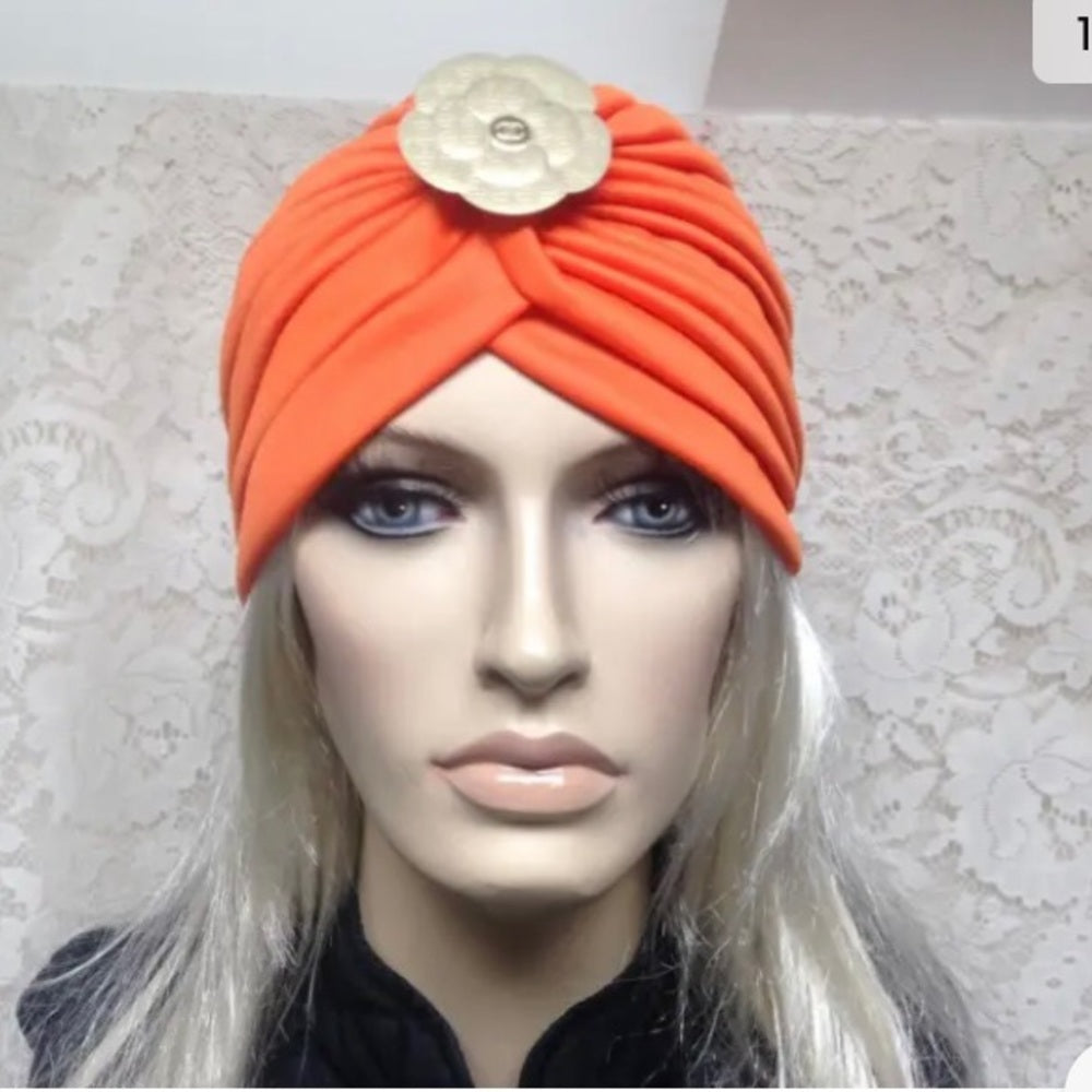 Fabulous Orange Cloche, Turban, Flapper Style Hat