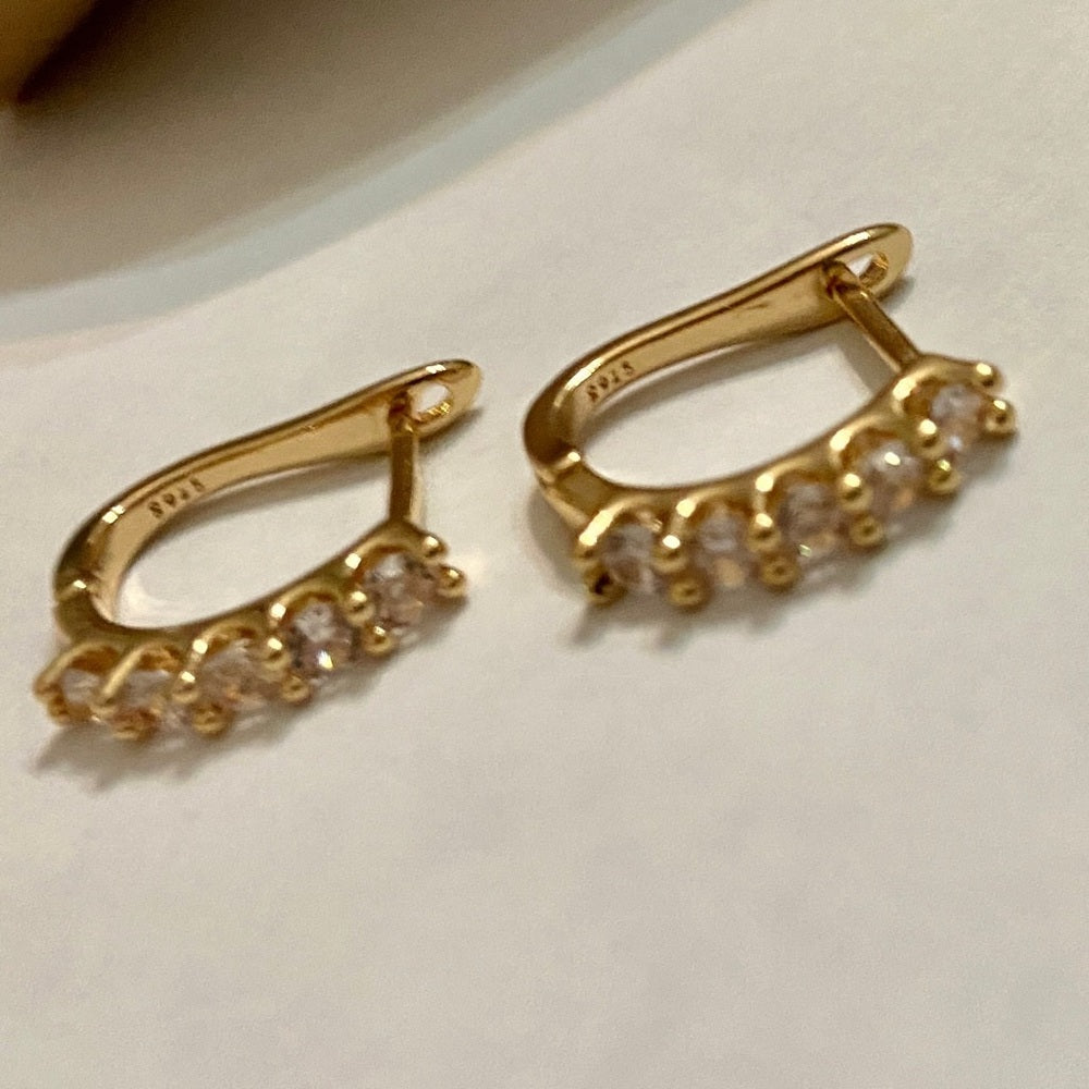 Faux Diamond Cubic Zirconia 925 Gold Filled Stud Hoop Dangling Earrings