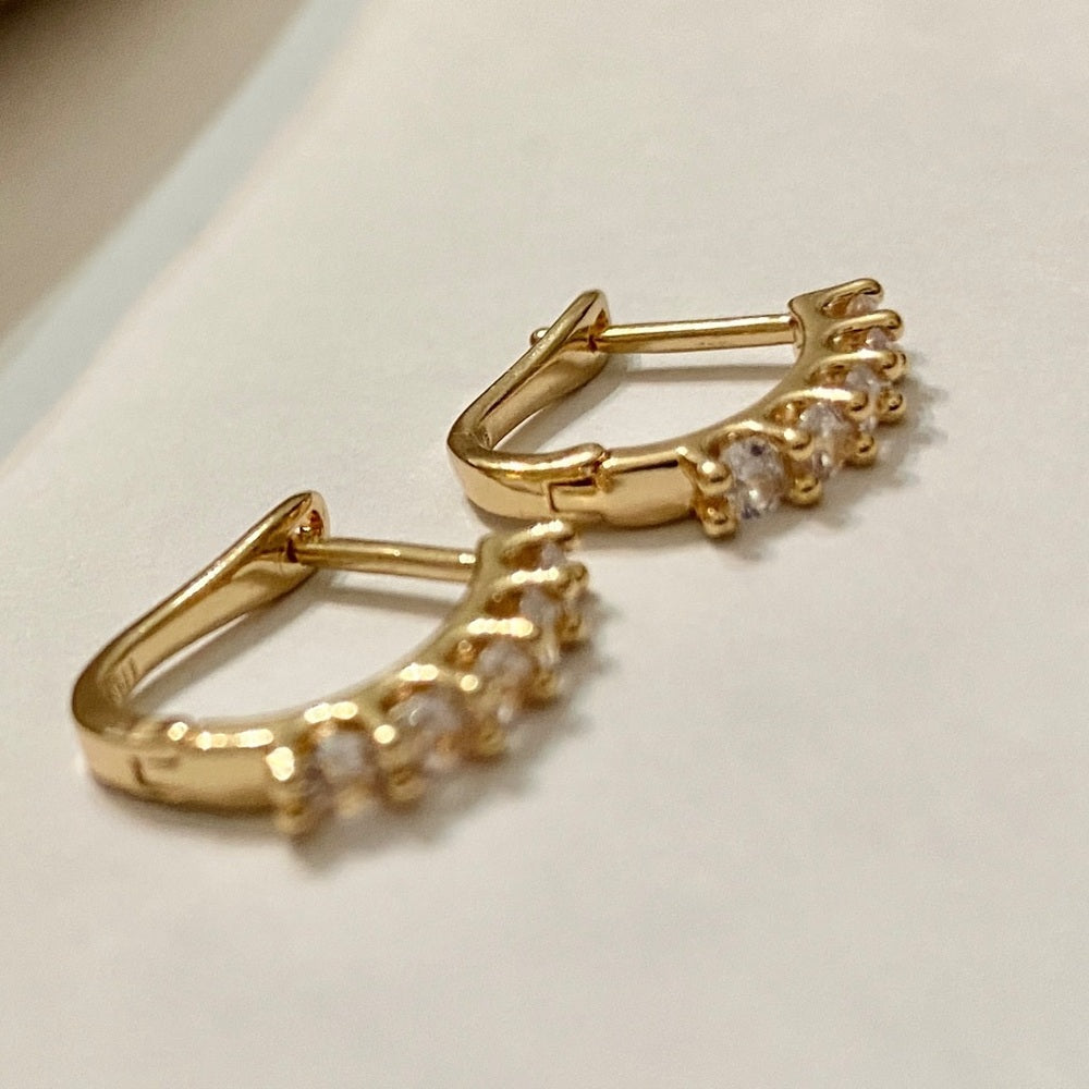 Faux Diamond Cubic Zirconia 925 Gold Filled Stud Hoop Dangling Earrings