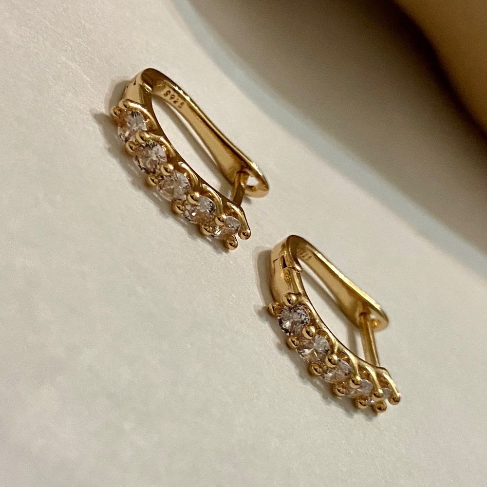 Faux Diamond Cubic Zirconia 925 Gold Filled Stud Hoop Dangling Earrings