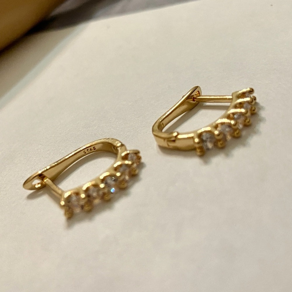 Faux Diamond Cubic Zirconia 925 Gold Filled Stud Hoop Dangling Earrings