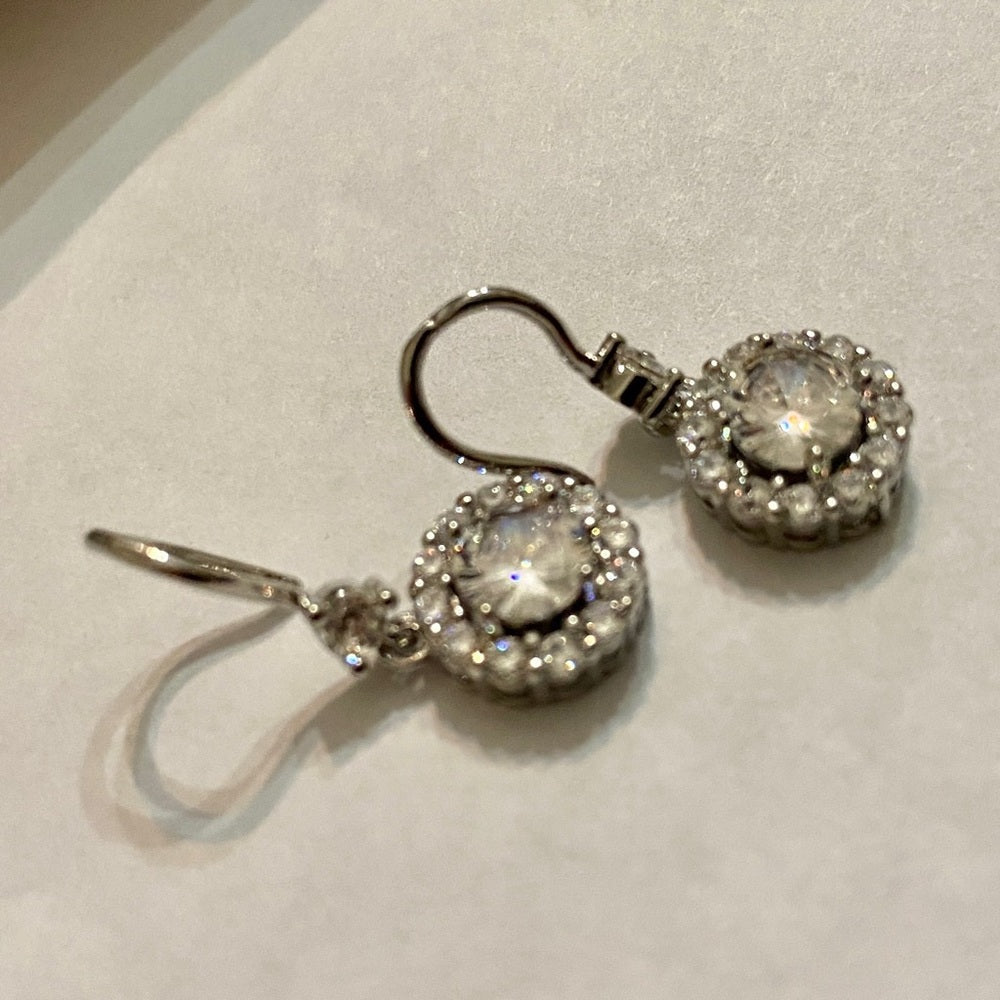 Faux Diamond Cubic Zirconia 925 Silver Filled Stud Dangling Earrings