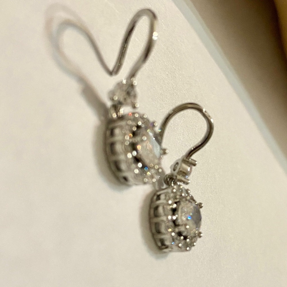 Faux Diamond Cubic Zirconia 925 Silver Filled Stud Dangling Earrings