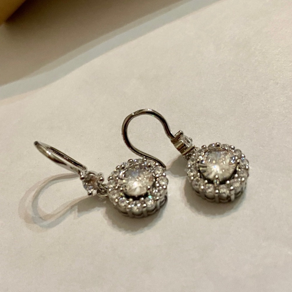 Faux Diamond Cubic Zirconia 925 Silver Filled Stud Dangling Earrings