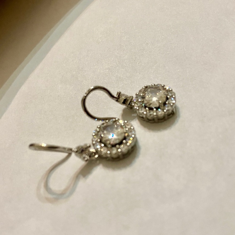 Faux Diamond Cubic Zirconia 925 Silver Filled Stud Dangling Earrings