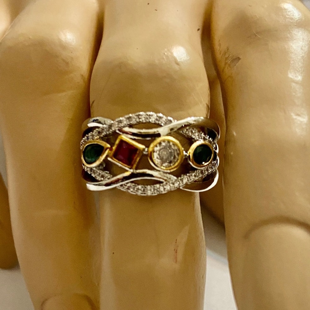 Multi-color Faux Gemstones -Cubic Zirconia 925 Silver Filled Ring