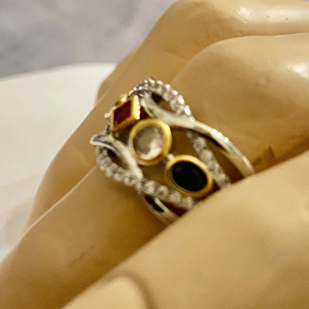 Multi-color Faux Gemstones -Cubic Zirconia 925 Silver Filled Ring