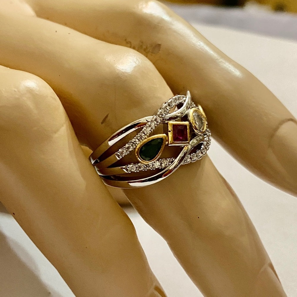 Multi-color Faux Gemstones -Cubic Zirconia 925 Silver Filled Ring