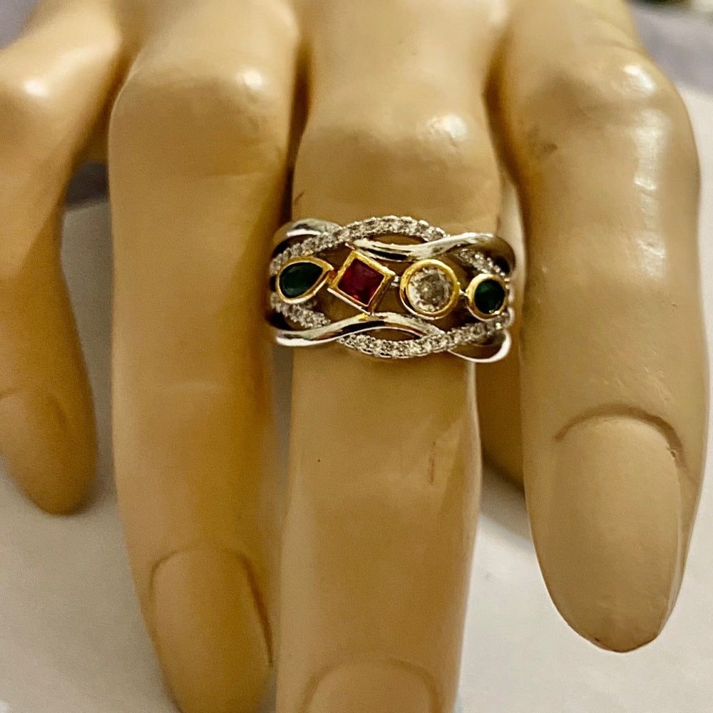 Multi-color Faux Gemstones -Cubic Zirconia 925 Silver Filled Ring
