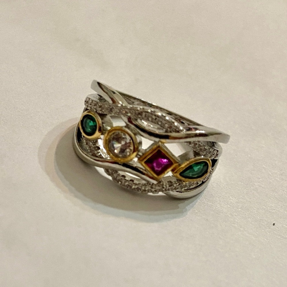 Multi-color Faux Gemstones -Cubic Zirconia 925 Silver Filled Ring