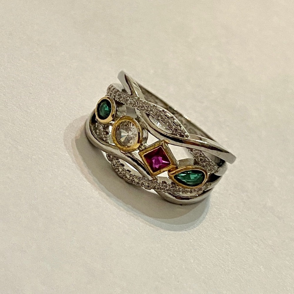 Multi-color Faux Gemstones -Cubic Zirconia 925 Silver Filled Ring