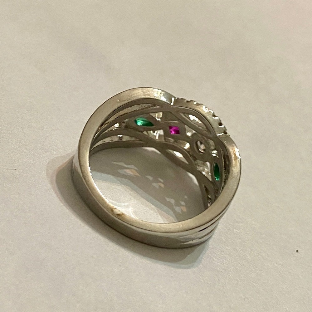 Multi-color Faux Gemstones -Cubic Zirconia 925 Silver Filled Ring
