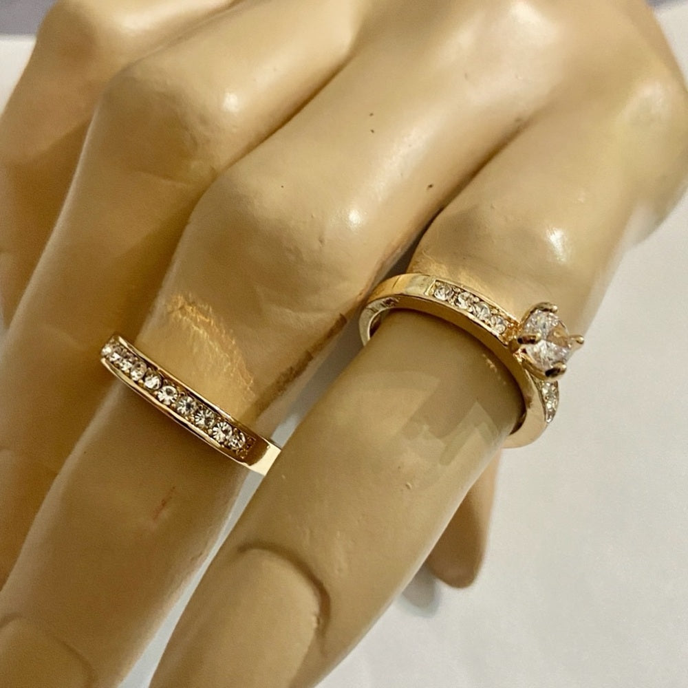 2pc Couple Cubic Zirconia Gold Filled Ring set