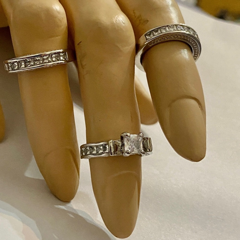 3pc Cubic Zirconia 925 Silver Filled Engagement-Wedding Rings Set