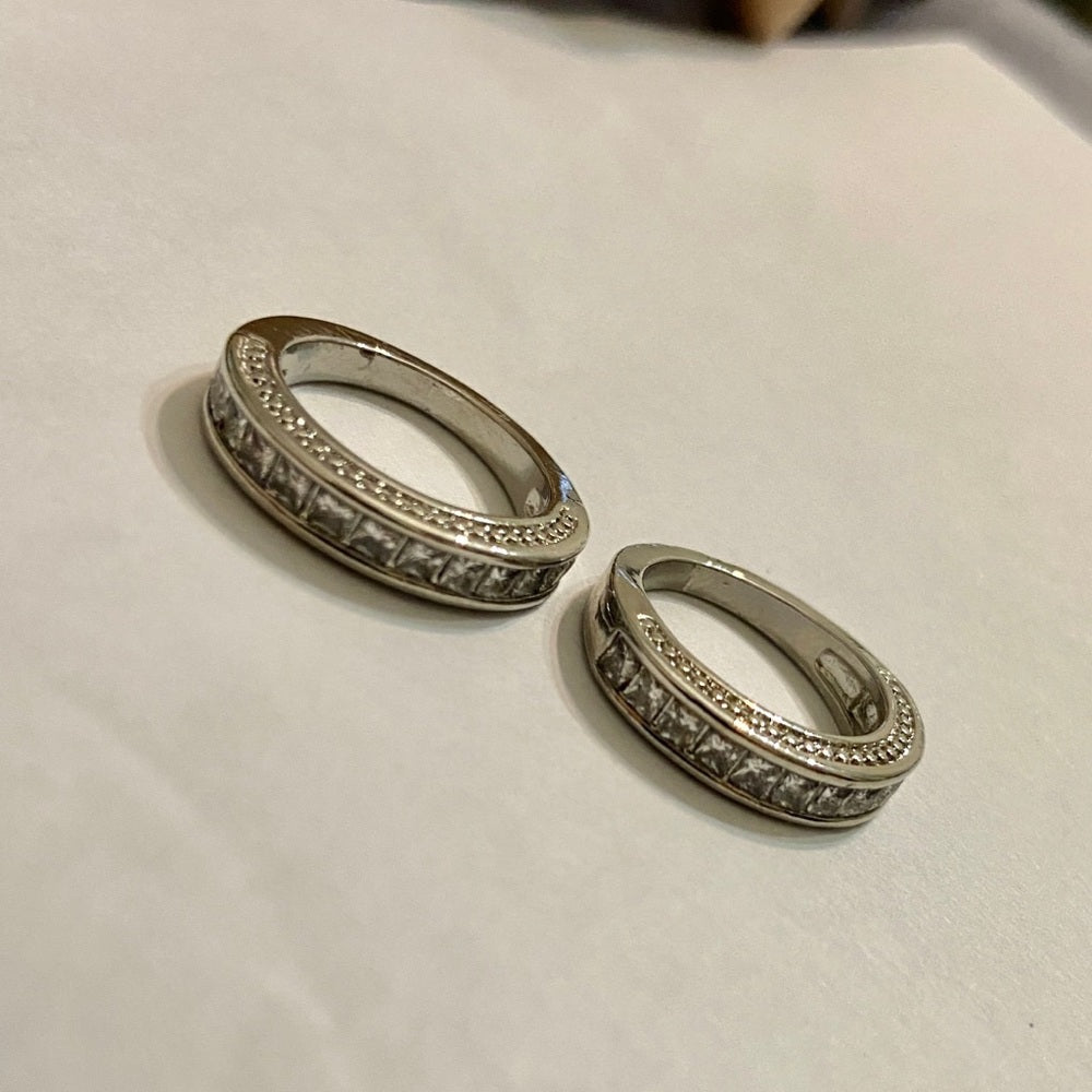 3pc Cubic Zirconia 925 Silver Filled Engagement-Wedding Rings Set