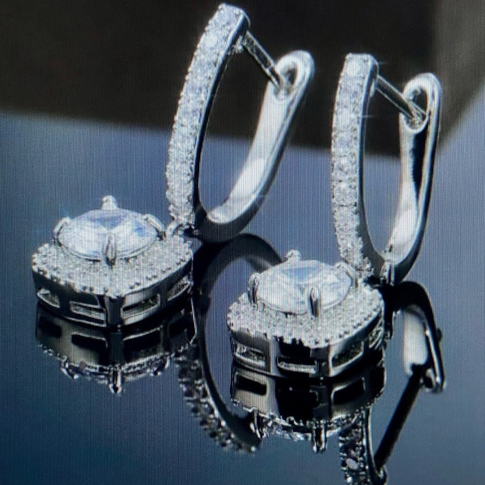 Faux Diamond Cubic Zirconia 925 Silver Filled Stud Dangling Earrings
