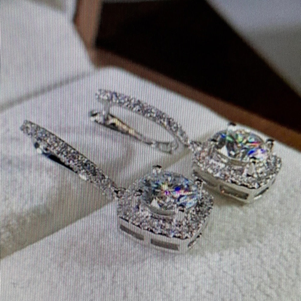 Faux Diamond Cubic Zirconia 925 Silver Filled Stud Dangling Earrings