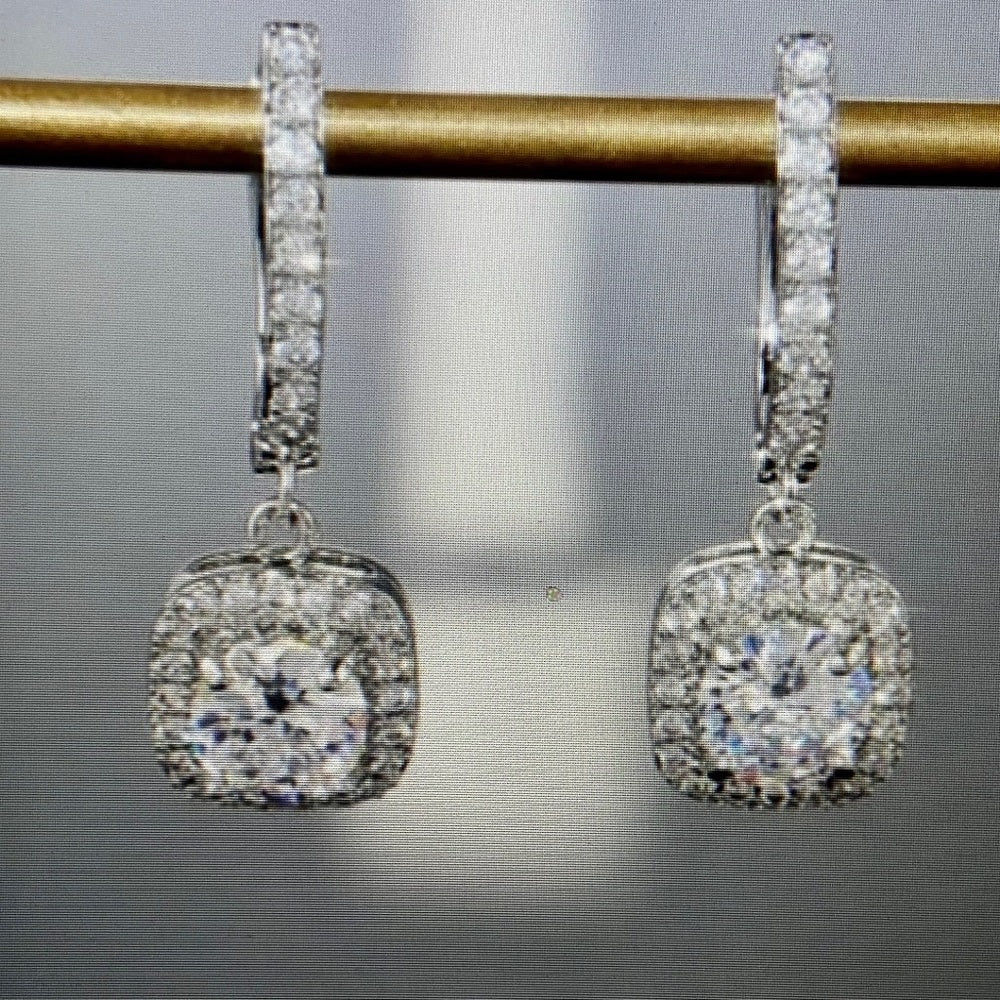 Faux Diamond Cubic Zirconia 925 Silver Filled Stud Dangling Earrings