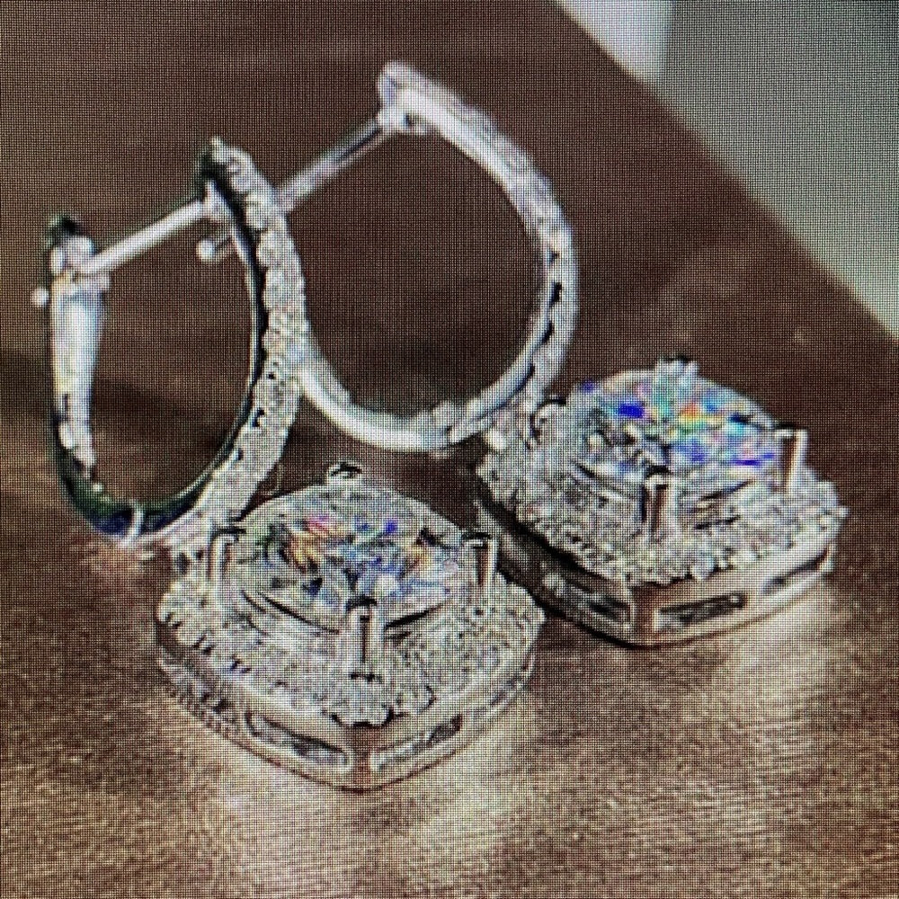 Faux Diamond Cubic Zirconia 925 Silver Filled Stud Dangling Earrings