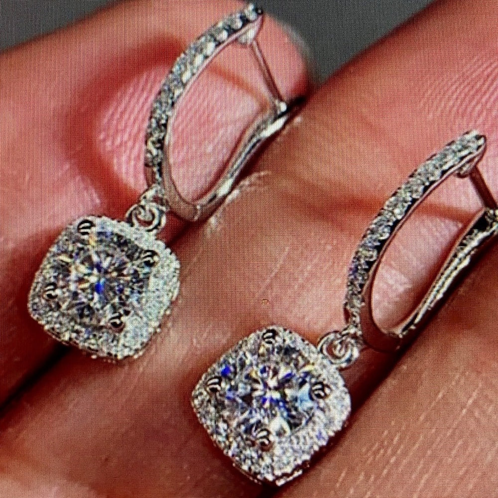 Faux Diamond Cubic Zirconia 925 Silver Filled Stud Dangling Earrings