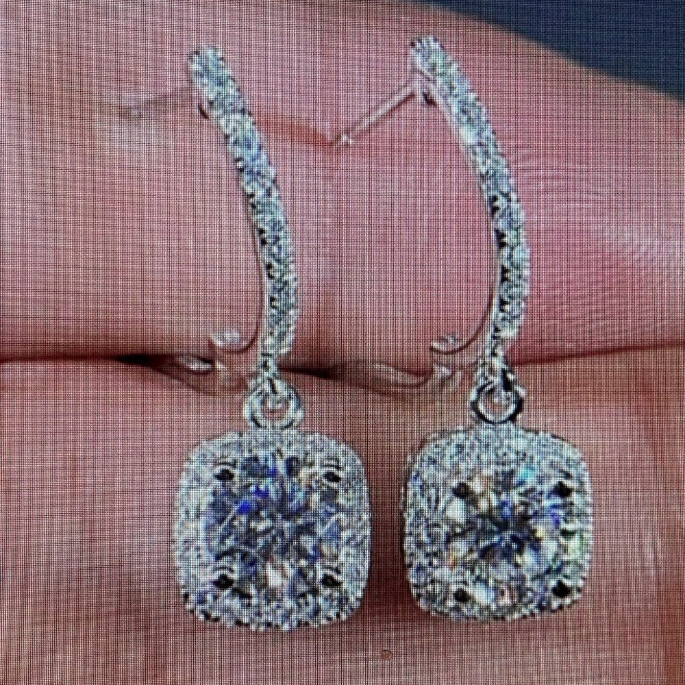 Faux Diamond Cubic Zirconia 925 Silver Filled Stud Dangling Earrings