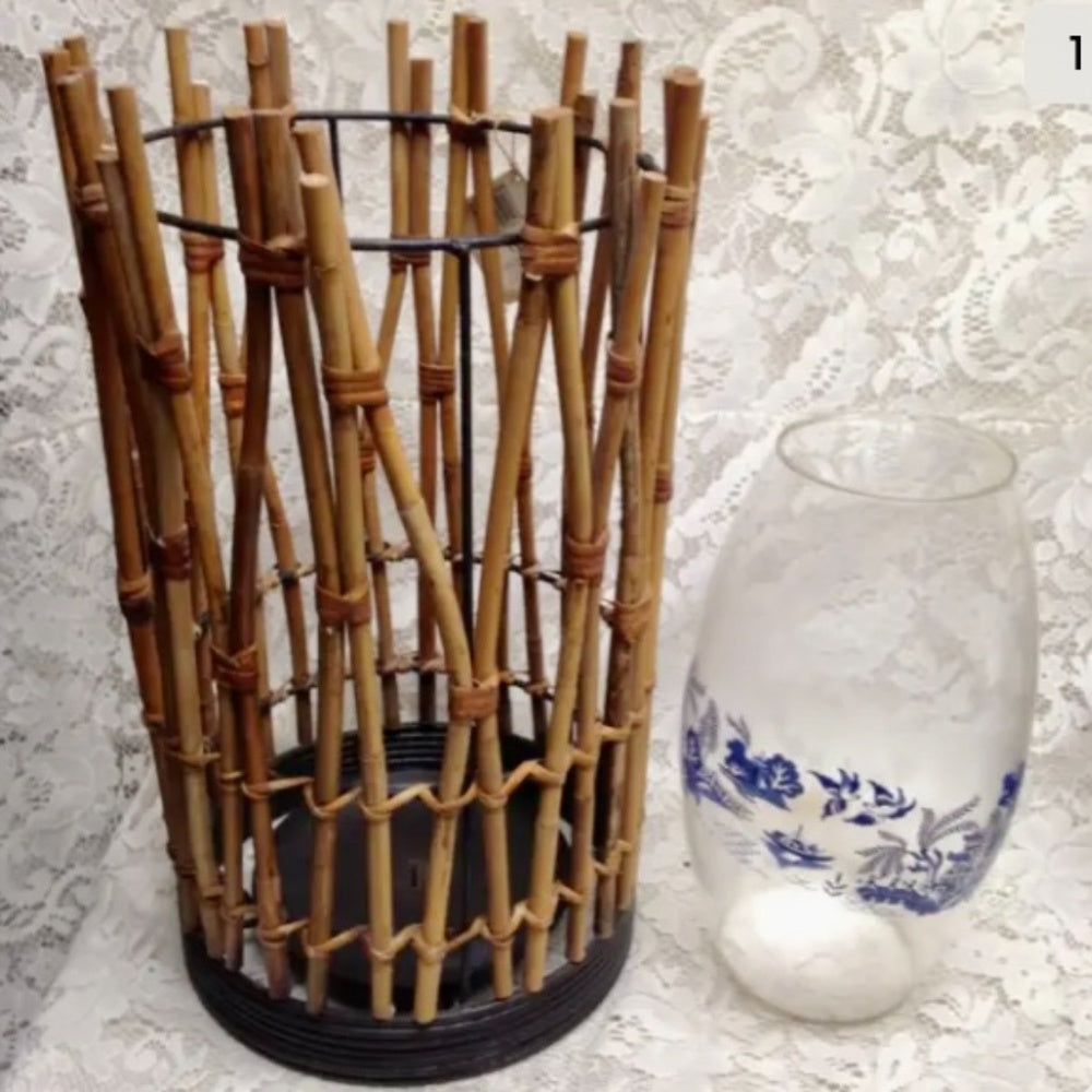 Large, Wicker Candle, Umbrella or Flower Stand 16in H x 9in D
