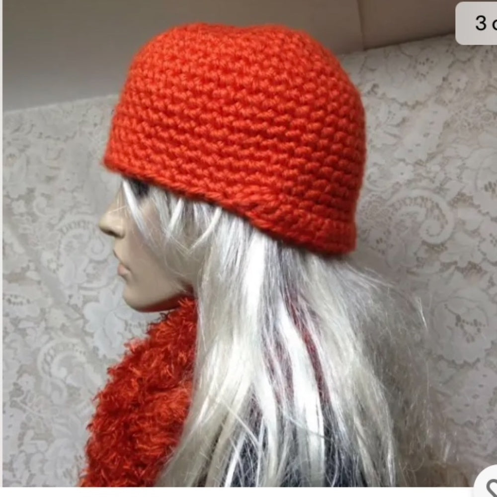 Stunning, Fits All Orange Knitted Hat and Scarf Set