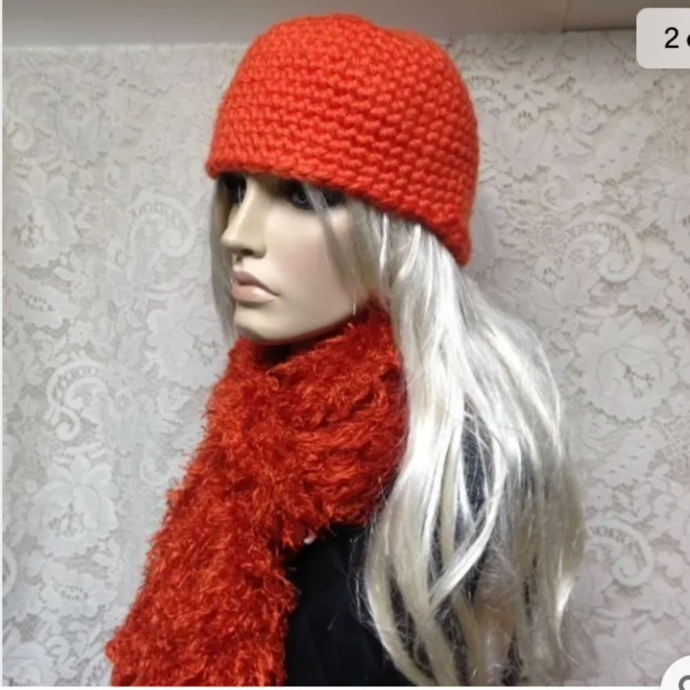 Stunning, Fits All Orange Knitted Hat and Scarf Set
