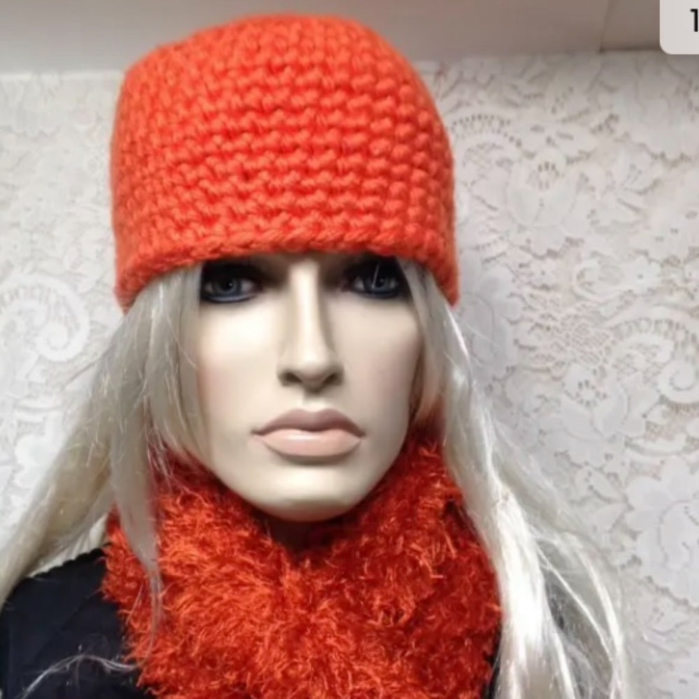 Stunning, Fits All Orange Knitted Hat and Scarf Set