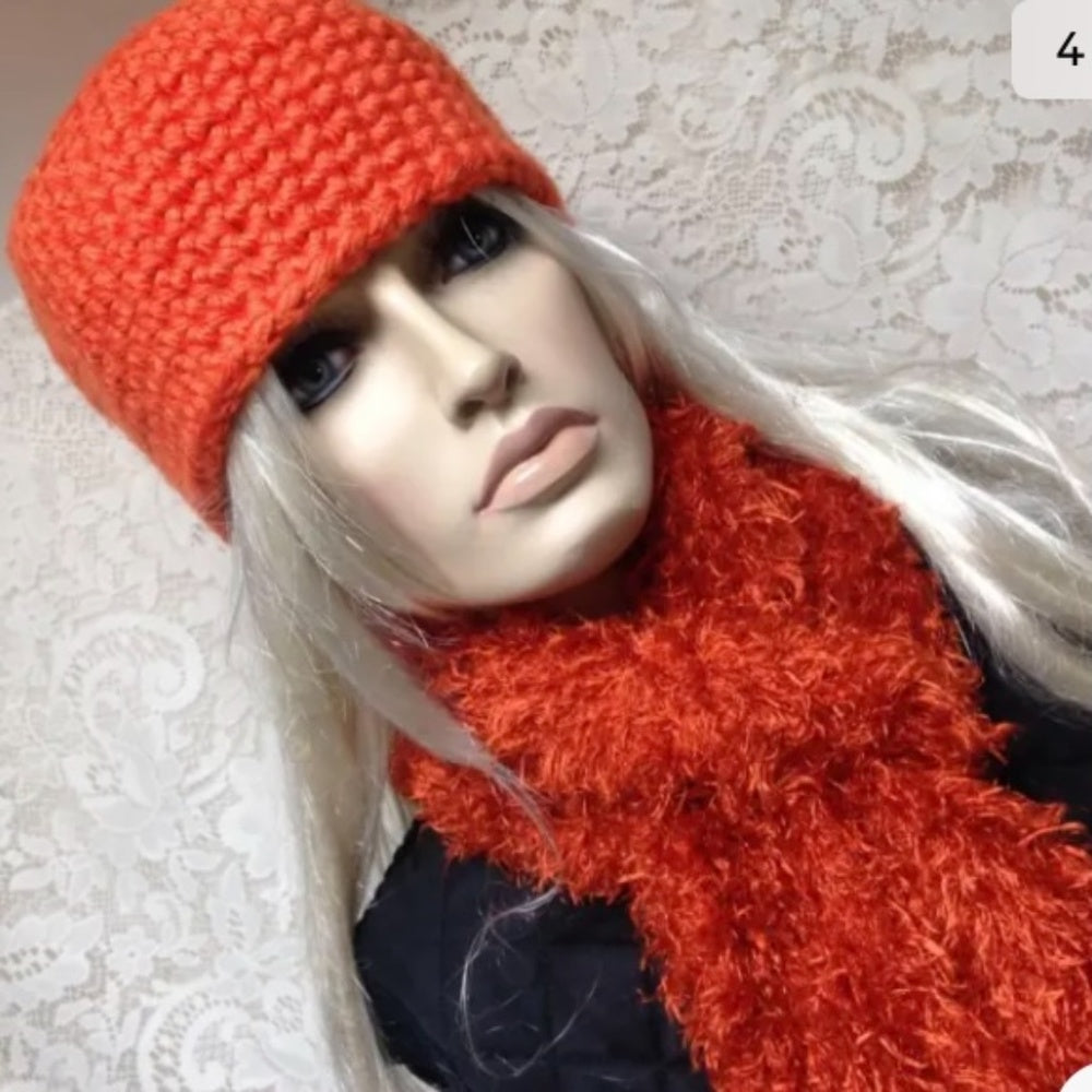 Stunning, Fits All Orange Knitted Hat and Scarf Set