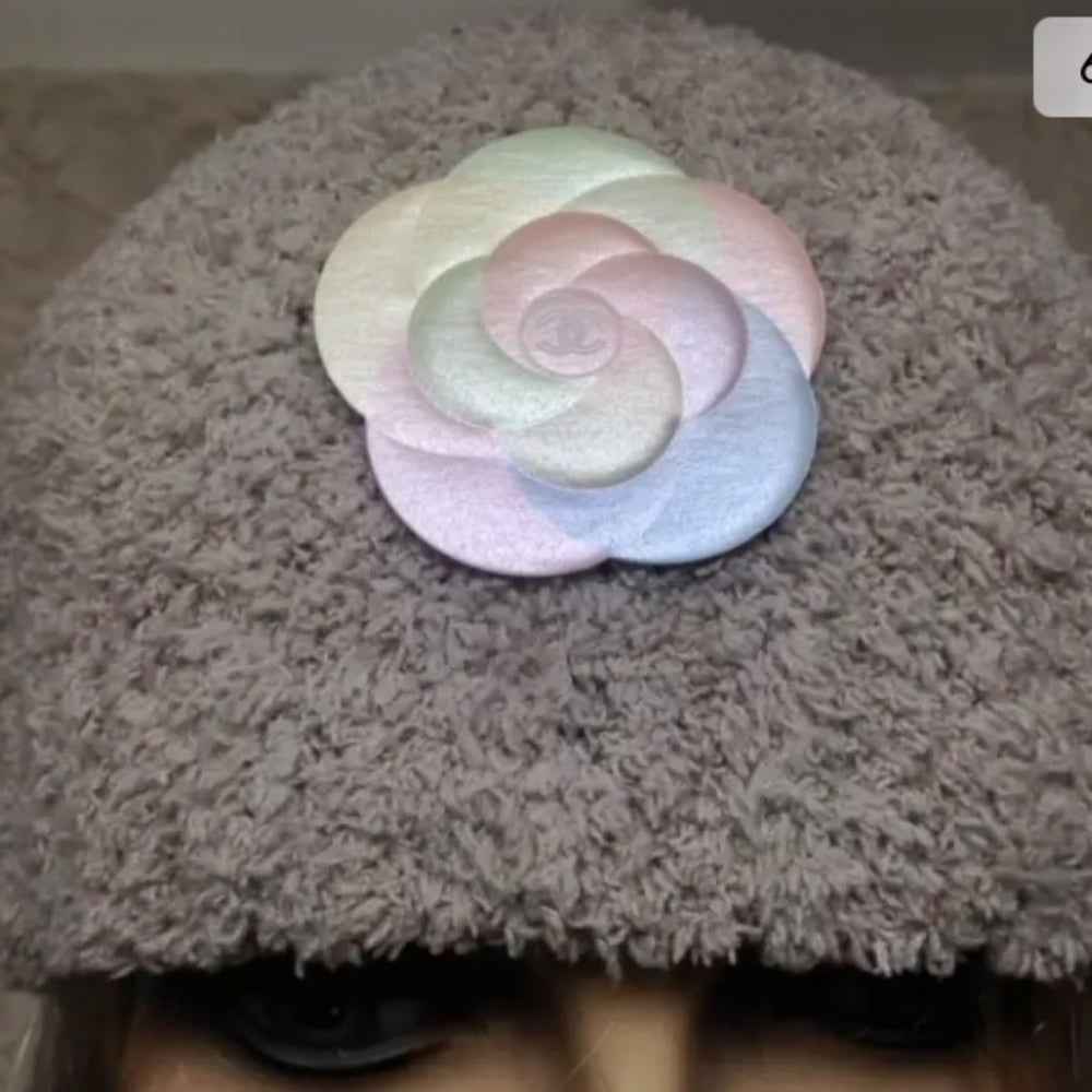 Fabulous Beige Knitted Cloche' Turban -Flapper Style Hat with Camelia Ornament