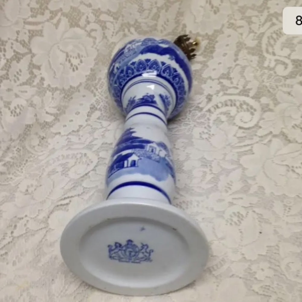 Ironstone, Rare, 16in T Variant, Blue Willow Oil Lamp (No Chimney)